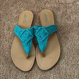 Teal and Tan Flip flops